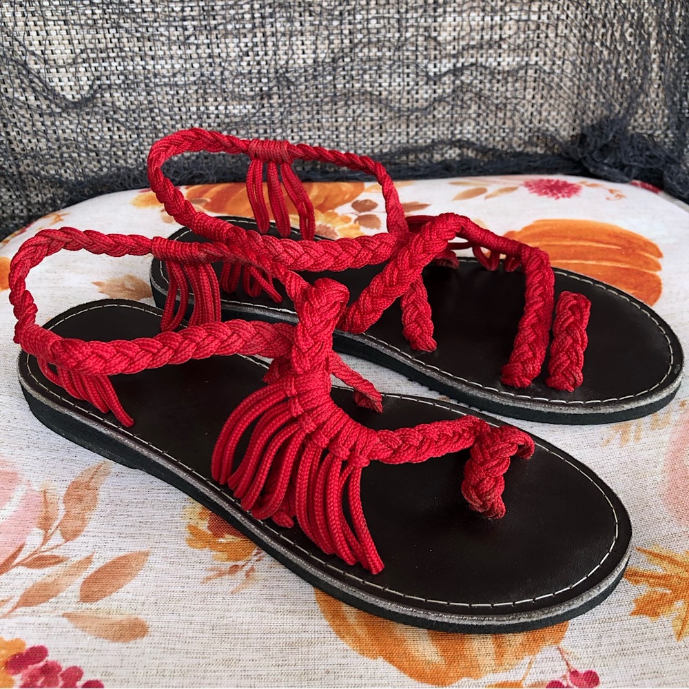 Crochet Knit Red Sandals